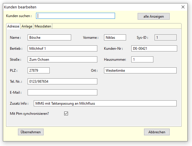 PTM App Eingabe Kundendaten