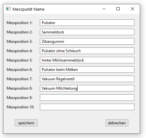 PTM Eingabe der Messpunkte